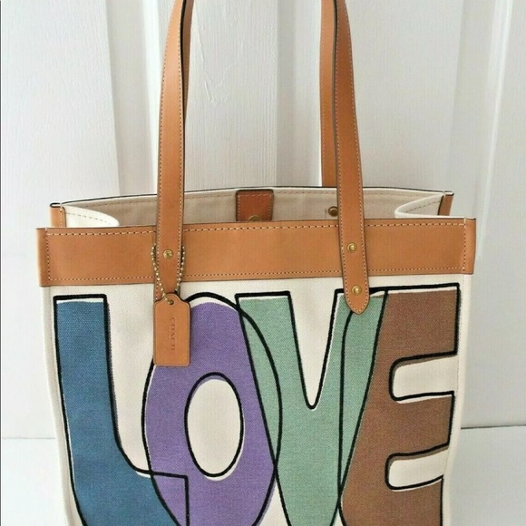 COACH LOVE CANVAS TOTE 38 BAG LEATHER TRIM - Picture 2 of 5